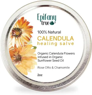 100% Natural Calendula Salve 2oz | Dry Skin Soothing Balm, Eczema Cream, Rashes, Bruises, Bug Bite Itch Relief | Organic Calendula, Organic Beeswax