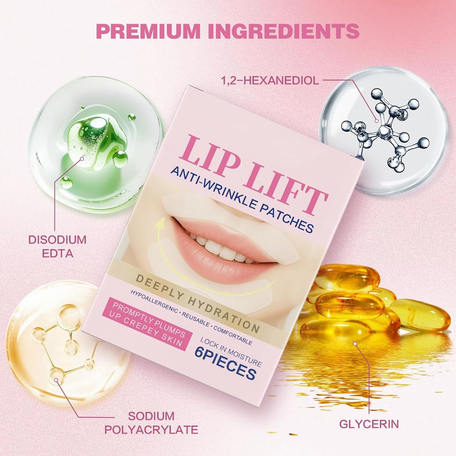 12PC Anti Wrinkle Patches for Lip, Smile Line Patches, Overnight Smoothing Anti-Wrinkle Face Patches for Smile Line & Lip Area, Wrinkles & Moisturising