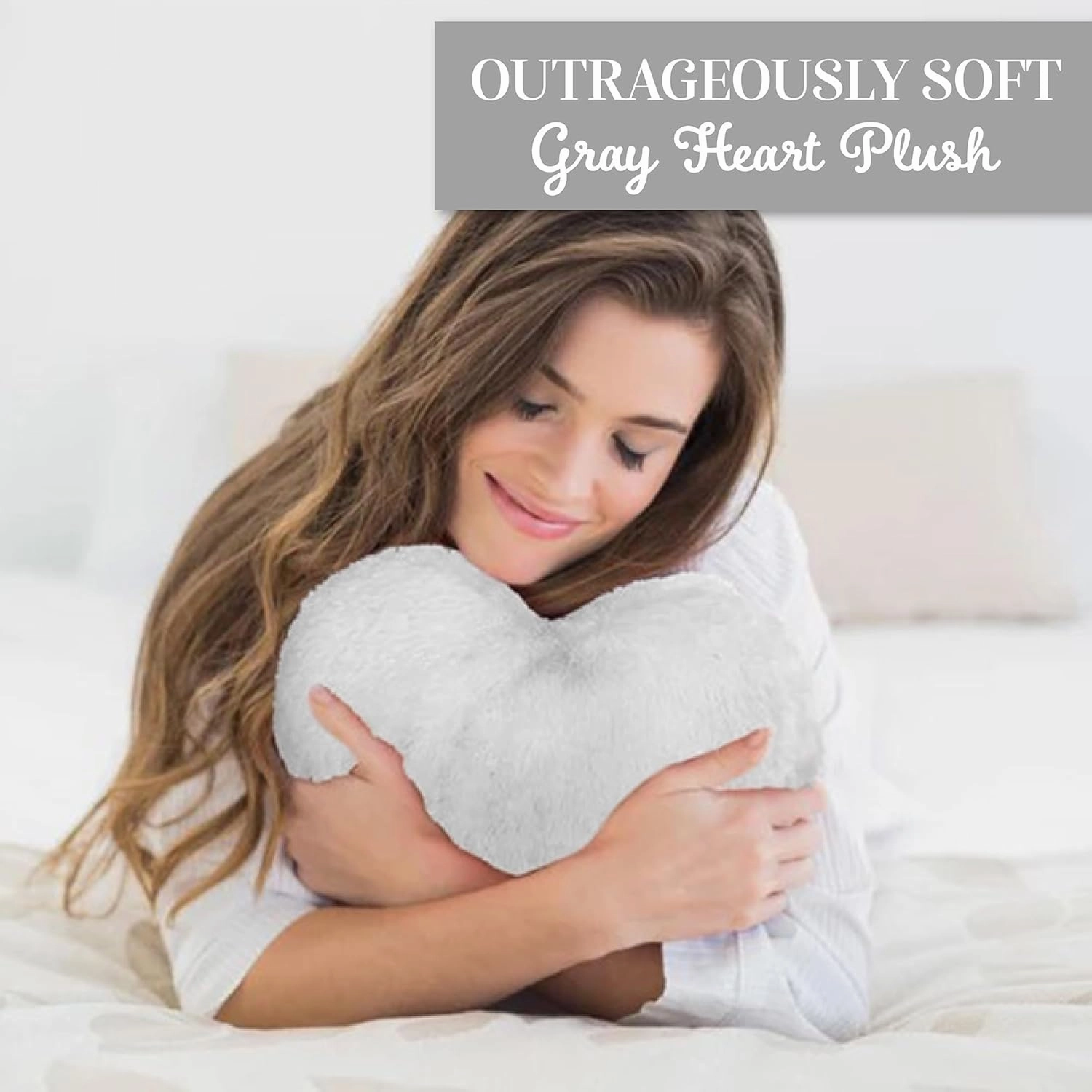 1i4 Group Cozy Microwavable Plush Toys - Heated Stuffed Heart Shape - Heatable Coolable Bedtime Comfort Plushie - Gray