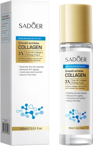 2 Pack for SADOER Type III Collagen Firming Facial Toner,Moisturizing Face Toning,Cleansing Hydrating Skin Care Toner,Soothes Skin,Enhances Absorption and brightens Skin Tone.100ml 3.51 FL OZ