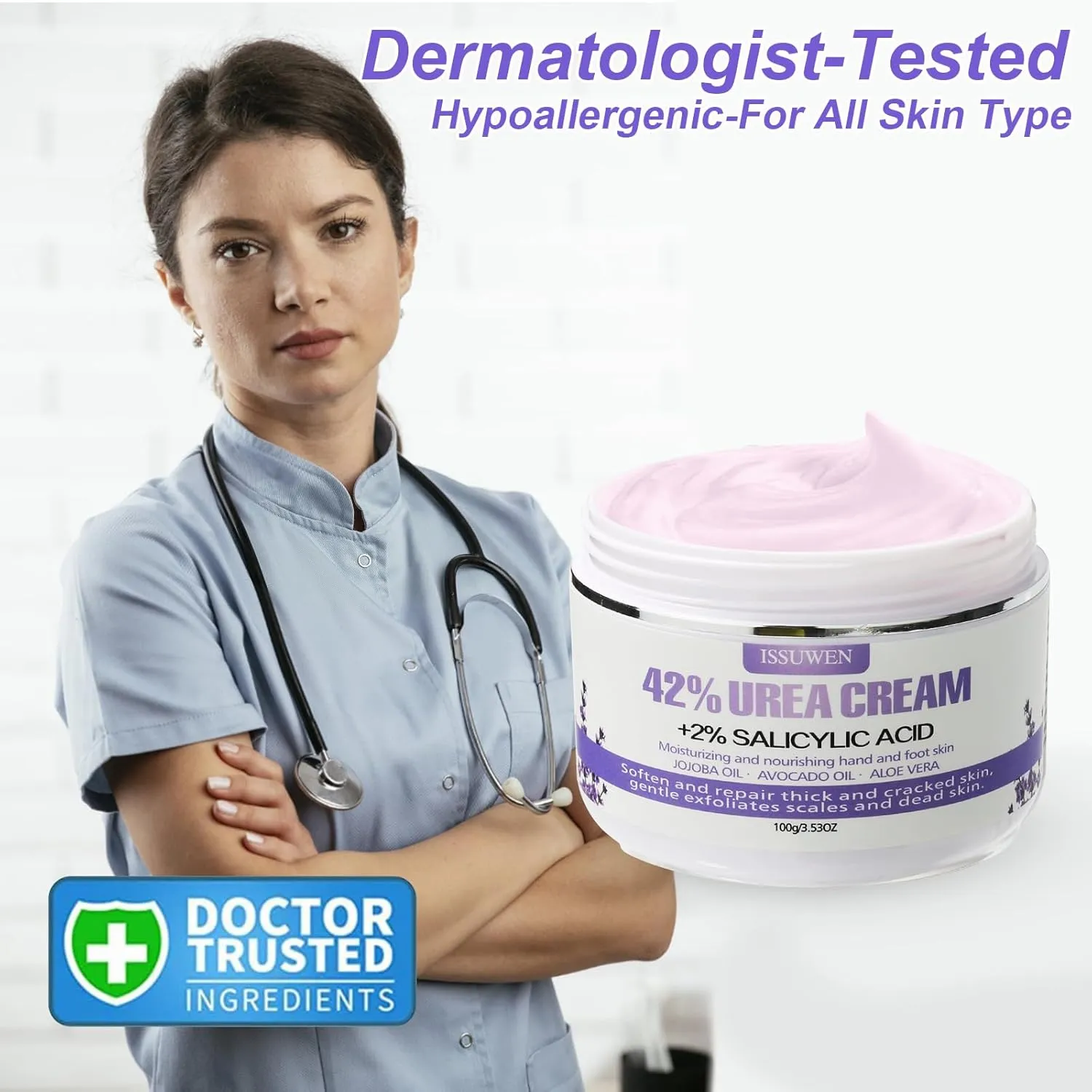 2 Packs Urea Cream 42% Plus Salicylic Acid 2%, 7.06Oz Lavender Foot Cream for Dry Cracked Heels Treatment Knees Elbows Hands Repair Treatment, Callus Remover for Feet, Foot Lotion for Dry Cracked Feet