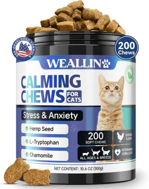 200 PCS Cat Calming Treats, Hemp Calming Chew for Cats, Calming Aid for Cats with Hemp Seed Powder Chamomile Melatonin for Cat Anxiety Relief, Separation, Travel, Storms