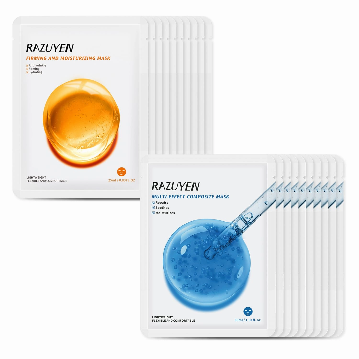 20 Face Mask Sheets Firming, Moisturizing, Soothing and Calming Face Sheet Masks Gift Set for Skincare