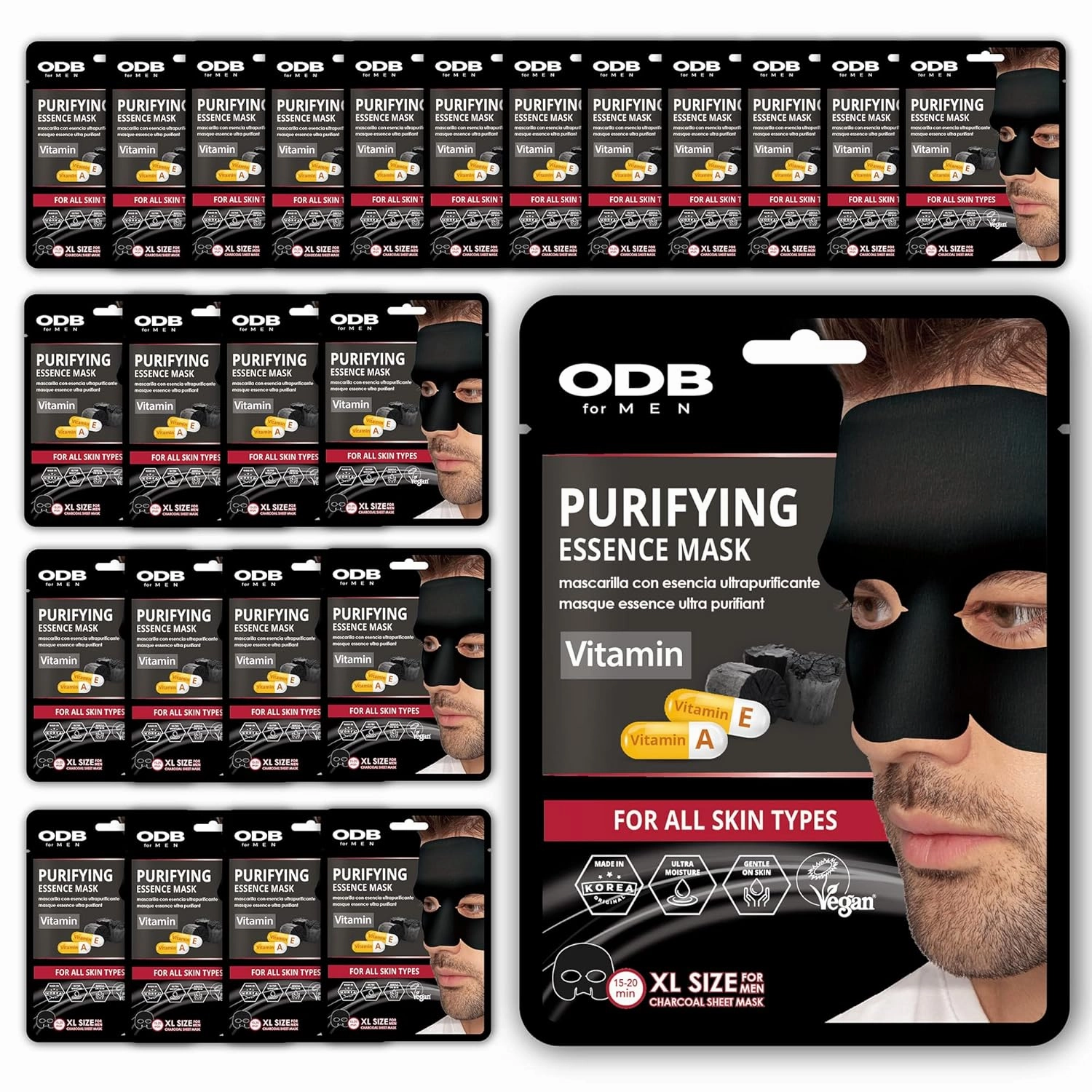 24PK Charcoal Facial Sheet Mask for Bearded Men - Purifying Vitamin Facial Mask Mens Skin Care Sheet Masks for Face Mens Skin Care Kit Bulk Face Masks Skincare