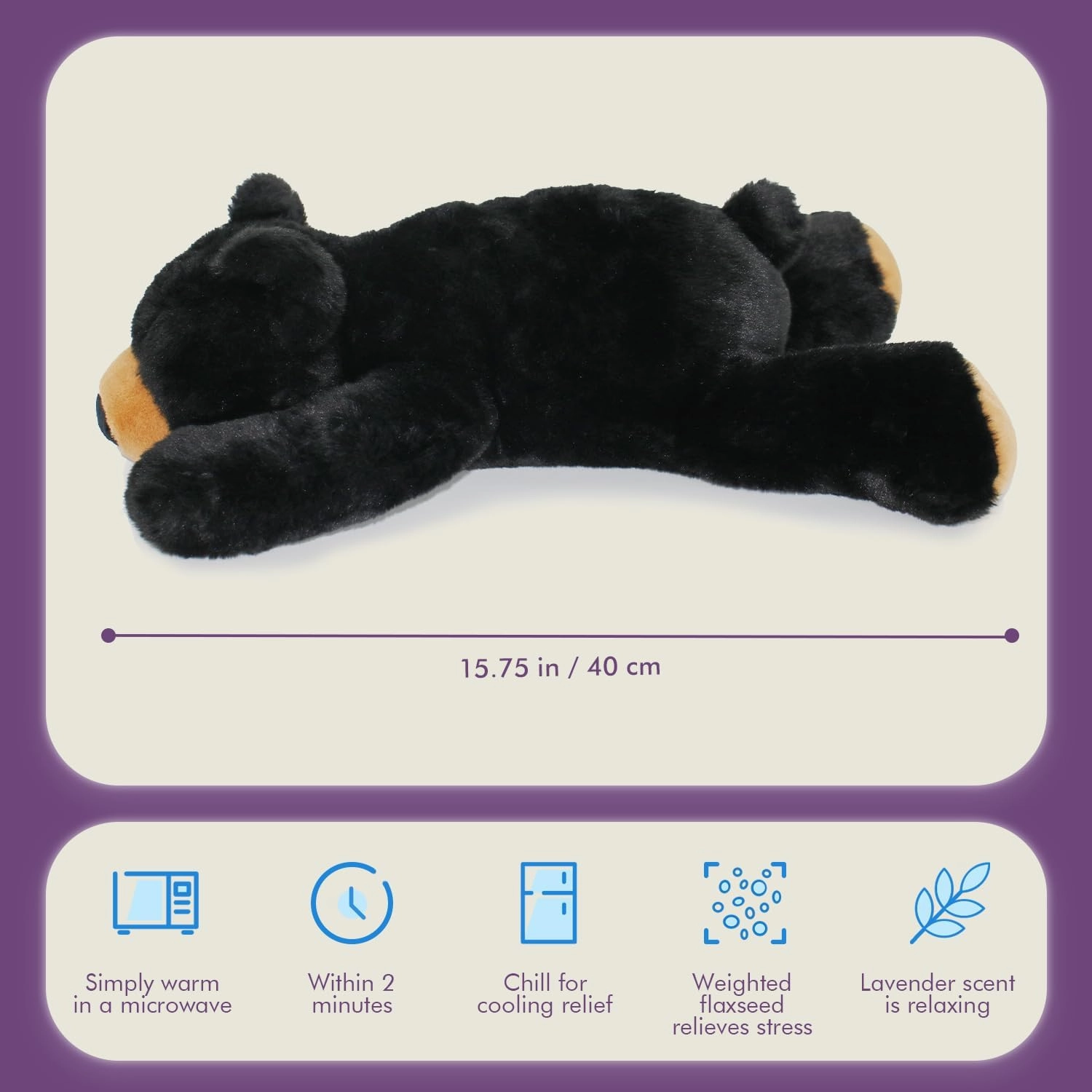 2 LB Heatable & Coolable Black Bear Weighted Stuffed Animals | Microwavable Heating Pad for Relieve Stress Soothing & Relaxation | Lavender Scented Plush Toys for Adults and Children