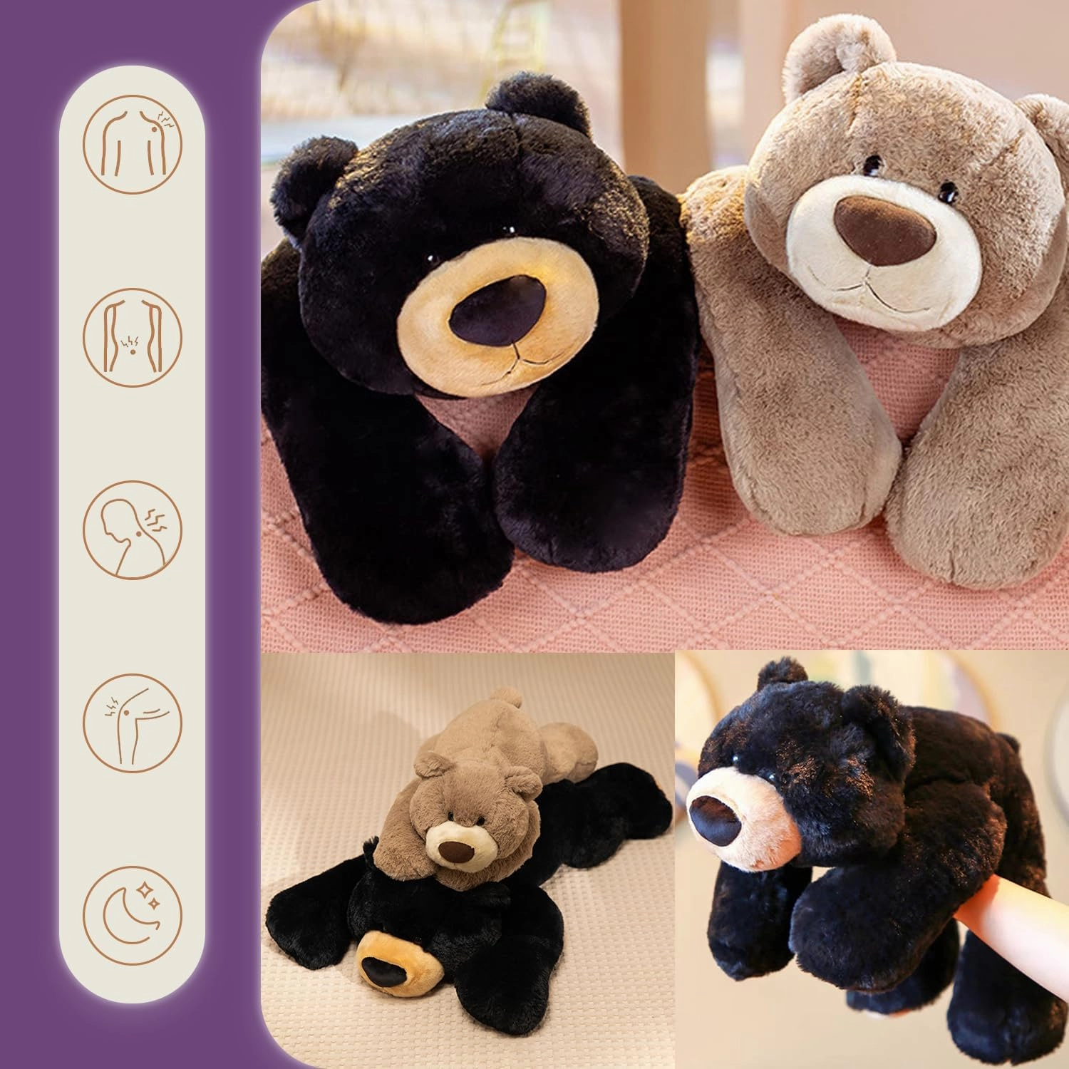 2 LB Heatable & Coolable Black Bear Weighted Stuffed Animals | Microwavable Heating Pad for Relieve Stress Soothing & Relaxation | Lavender Scented Plush Toys for Adults and Children