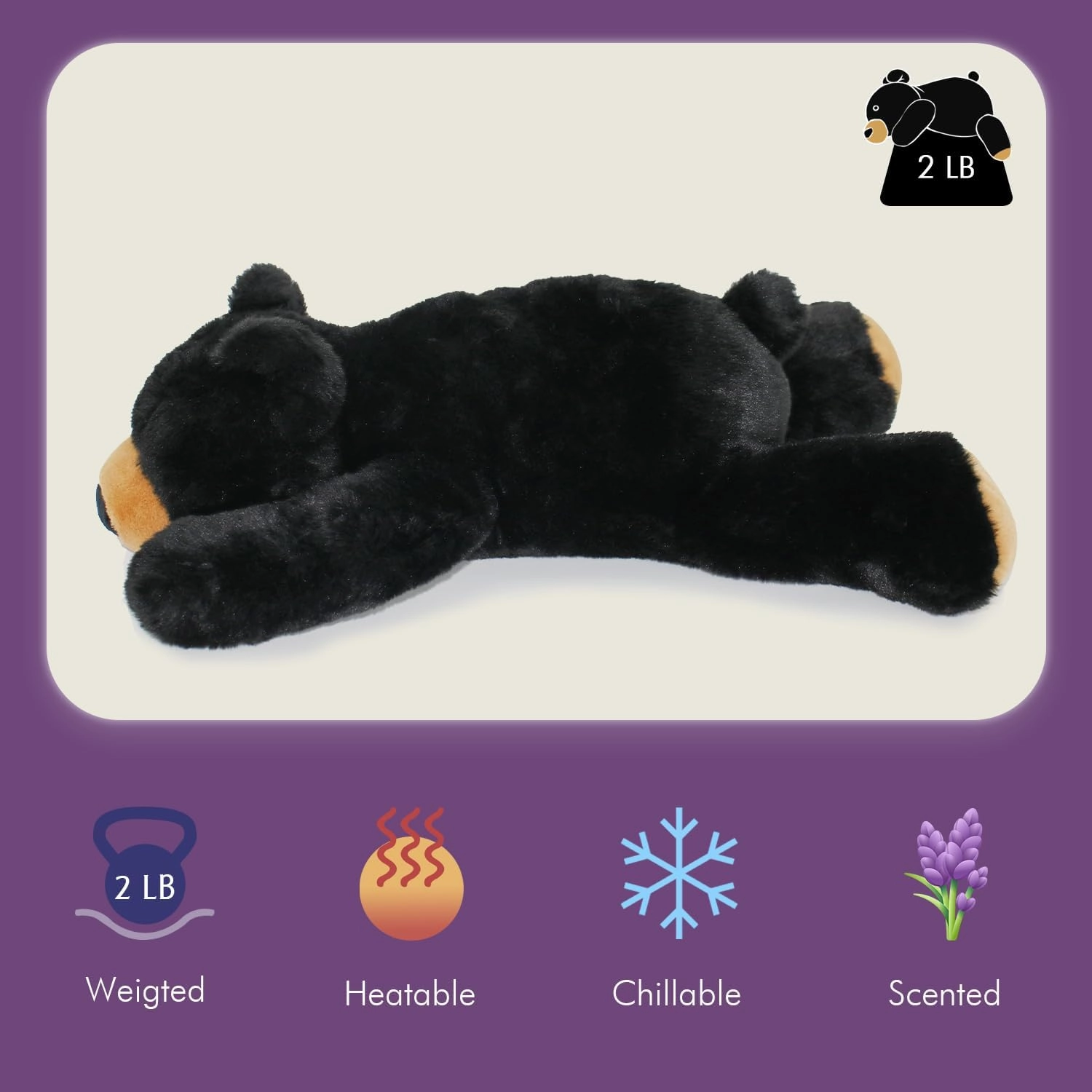 2 LB Heatable & Coolable Black Bear Weighted Stuffed Animals | Microwavable Heating Pad for Relieve Stress Soothing & Relaxation | Lavender Scented Plush Toys for Adults and Children