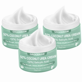 3 Packs Urea Cream 50 Percent for Feet 5.29 oz with Coconut and 2% Salicylic Acid, Foot & Hand Cream included Hyaluronic Acid, Tea Tree and Aloe Vera for Deep Moisturizing, Callus Removing