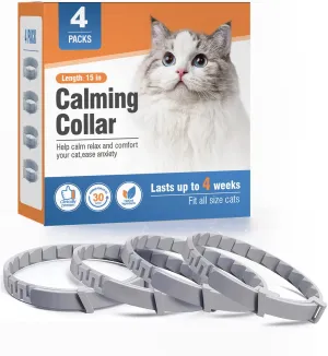 4 Packs Cat Calming Collar for Cats Pheromone Collar Efficient Relieve Reduce Anxiety Stress Pheromones Calm Relaxing Comfortable Collars Long-Lasting 30 Days Adjustable Breakaway Design Gray