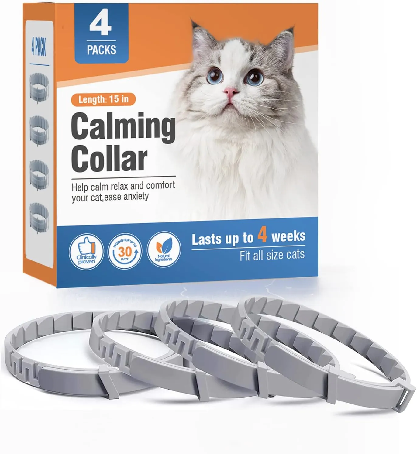4 Packs Cat Calming Collar for Cats Pheromone Collar Efficient Relieve Reduce Anxiety Stress Pheromones Calm Relaxing Comfortable Collars Long-Lasting 30 Days Adjustable Breakaway Design Gray