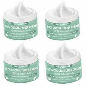 4 Packs Urea Cream 50 Percent for Feet 5.29 oz with Coconut and 2% Salicylic Acid, Foot & Hand Cream included Hyaluronic Acid, Tea Tree and Aloe Vera for Deep Moisturizing, Callus Removing