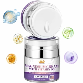 5-In-1 Nighttime Magnesium Cream-2PCS Magnesium Lotion for Leg Cramps Soothing Discomfort, Moisturing&Hydrating with Lavender, Vitamin D3, Chamomile Suitable for Youth&Adults All Skin Types 1.7 FL OZ