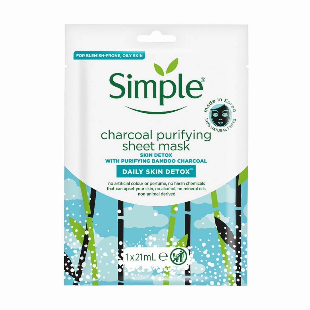 5x Simple Daily Skin Detox Charcoal Purifying Sheet Mask 21mL