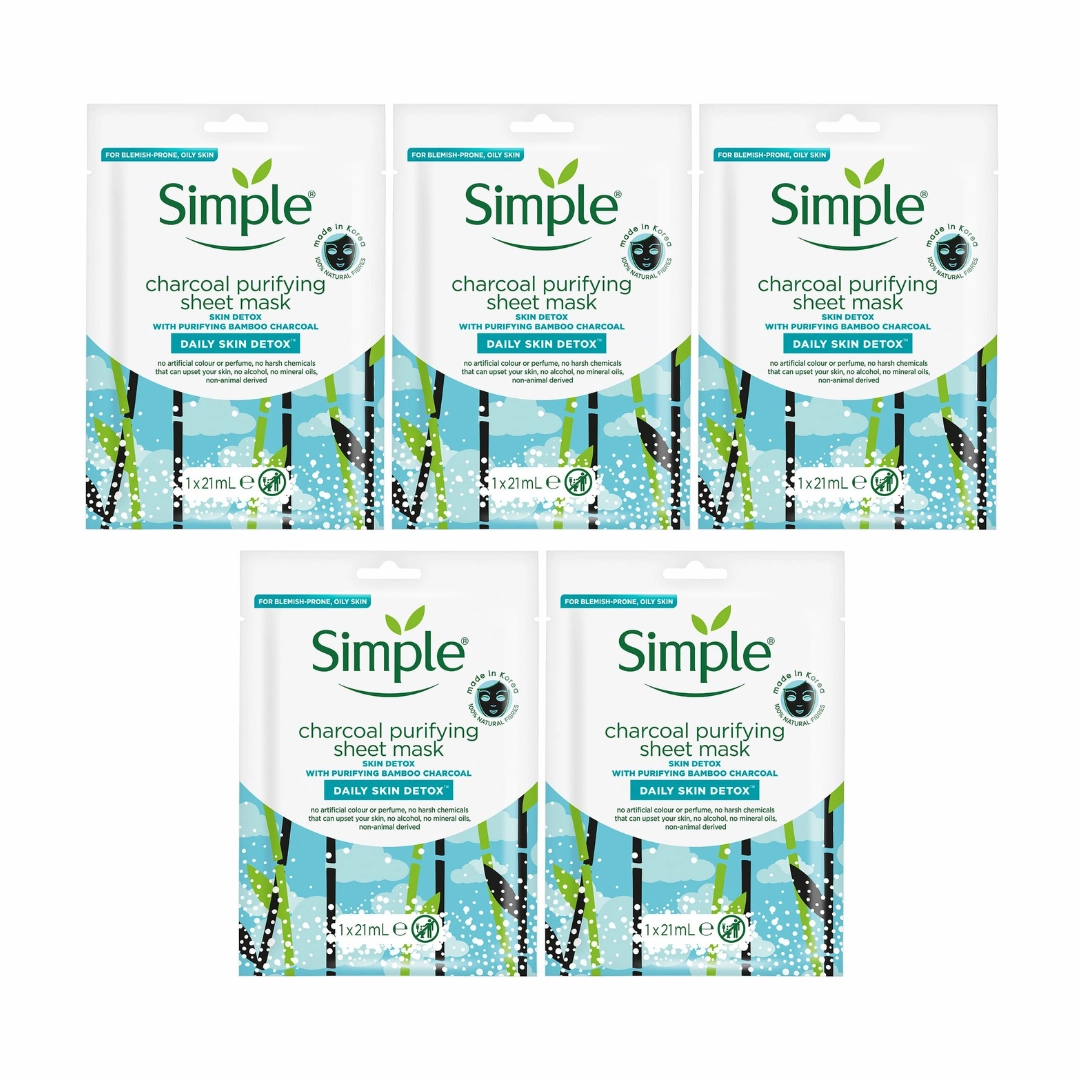 5x Simple Daily Skin Detox Charcoal Purifying Sheet Mask 21mL