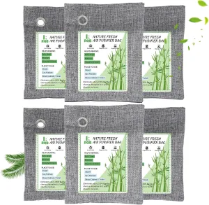 6 Pack Activated Charcoal Odor Absorber. Nature Fresh Bamboo Charcoal Air Purifying Bag Home Closet Air Freshener Deodorizer and Moisture Eliminator, Purifier for Closet, Shoe, Car Air freshener
