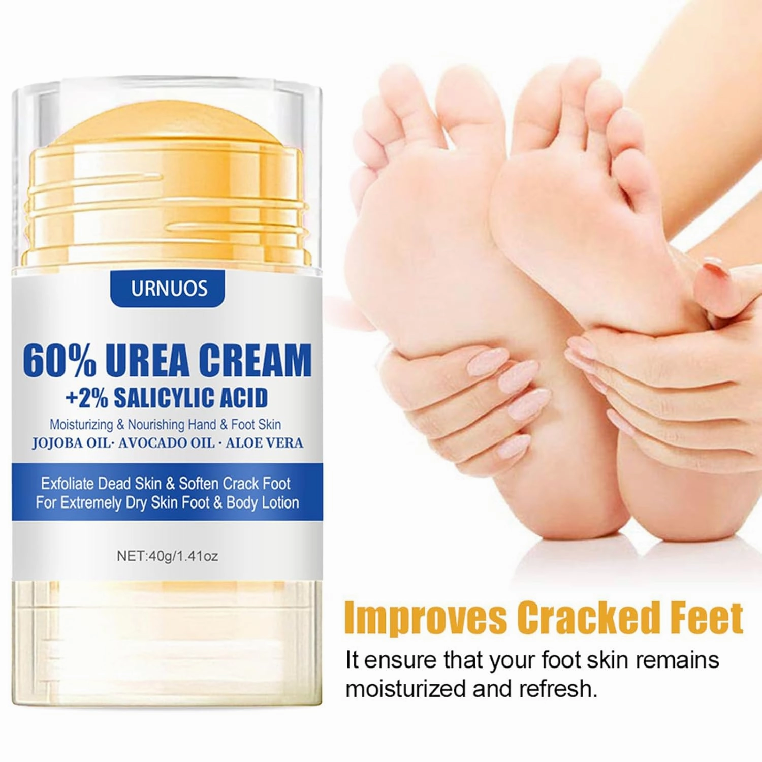 60% Urea plus 2% Salicylic Acid Foot Cream Moisturizer for Dry Cracked Feet Knees Elbows Hands Hydrates &Nourish Foot Care for Softens Skin Exfoliates DeadSkin Smoothing Skin Women and Men 1.41oz (1)