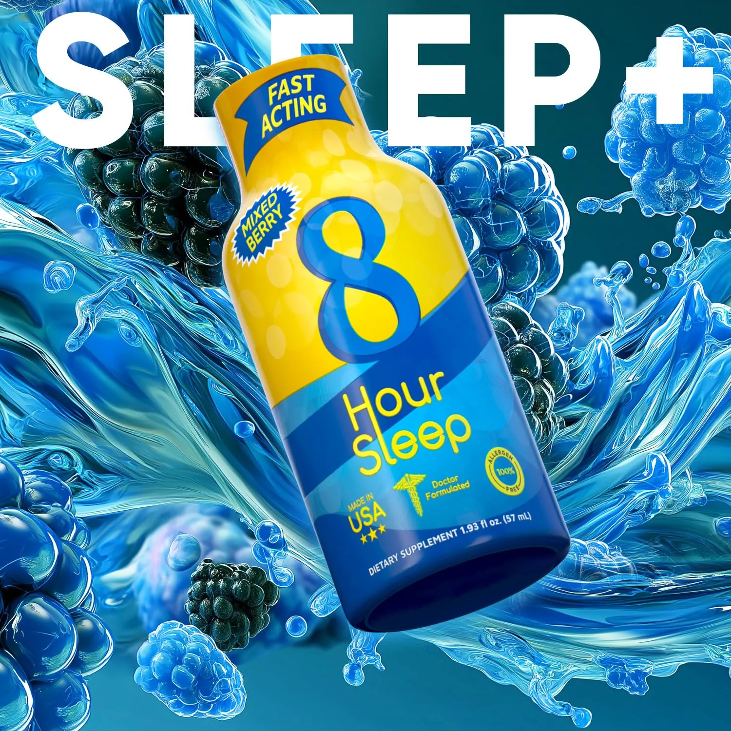 8-Hour Sleep Drink Shot – Mixed Berry – Sleep Aid for Adults with Melatonin, Valerian & L-Theanine – Supports Deep Sleep, Relaxation, Stress & Jet Lag Recovery – Zero Sugar – 1.93 fl oz, 48-Pack
