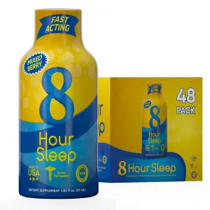 8-Hour Sleep Drink Shot – Mixed Berry – Sleep Aid for Adults with Melatonin, Valerian & L-Theanine – Supports Deep Sleep, Relaxation, Stress & Jet Lag Recovery – Zero Sugar – 1.93 fl oz, 48-Pack