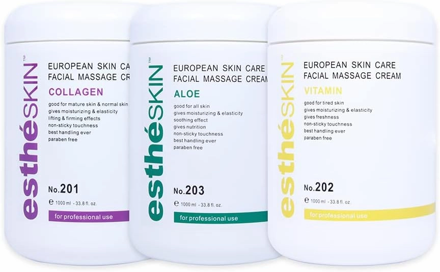 (3 Pack) estheSKIN Collagen Aloe Vitamin Facial Massage Cream for European Skin Care, 33.8 fl.oz. / 1000 ml