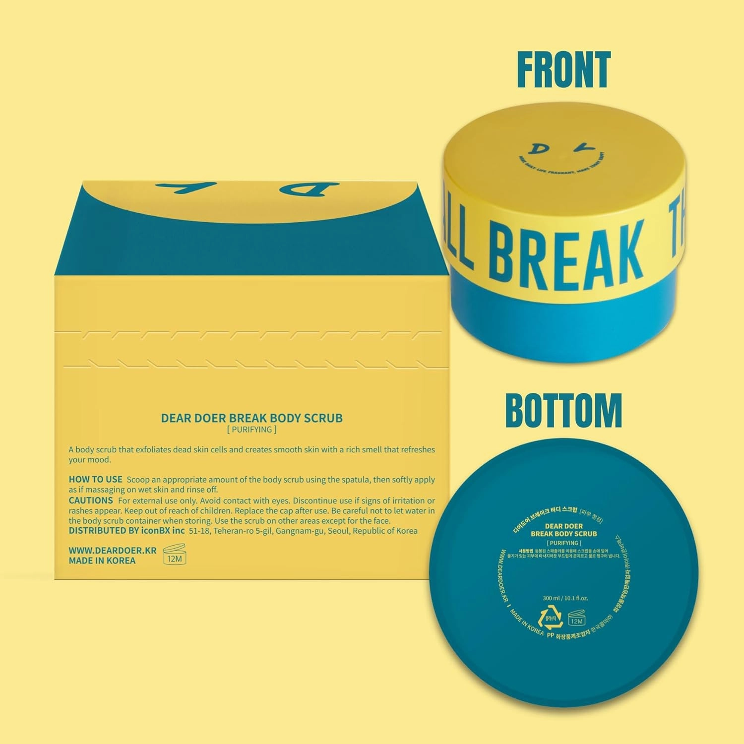 [Dear Doer] Break Body Scrub - Refreshingly Exfoliator for Clear Skin and Calming, Formulated with Charcoal and Andes Salt, Aromatic Citrus Scent, Vegan, 10.1 fl oz (300 ml)