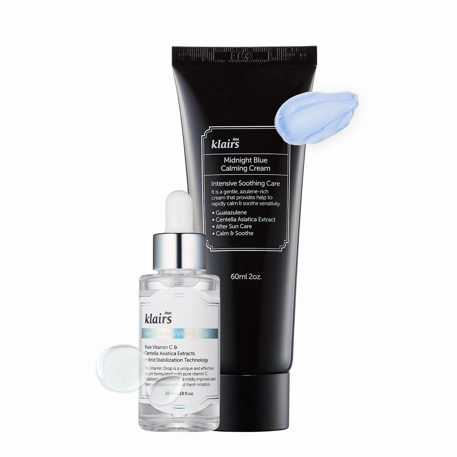 [DearKlairs] SKin Trouble Mark Care Duo Set, Midnight Calming Blue Cream   Freshly Juiced Vitamin Drop, facial cream, vitamin c serum