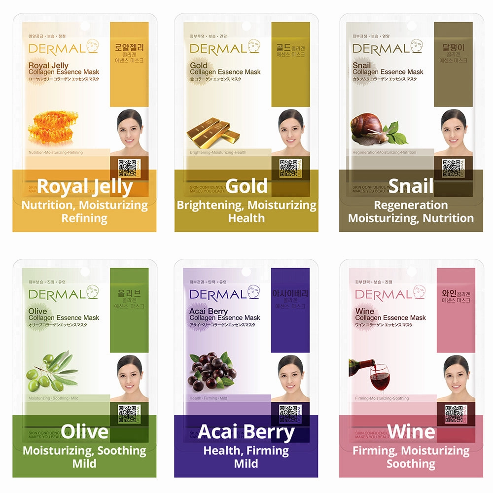 <b>Dermal</b><br> Anti-Aging Collagen Essence Masks Assorted Sheet Mask<br>(10 Sheets)</br>