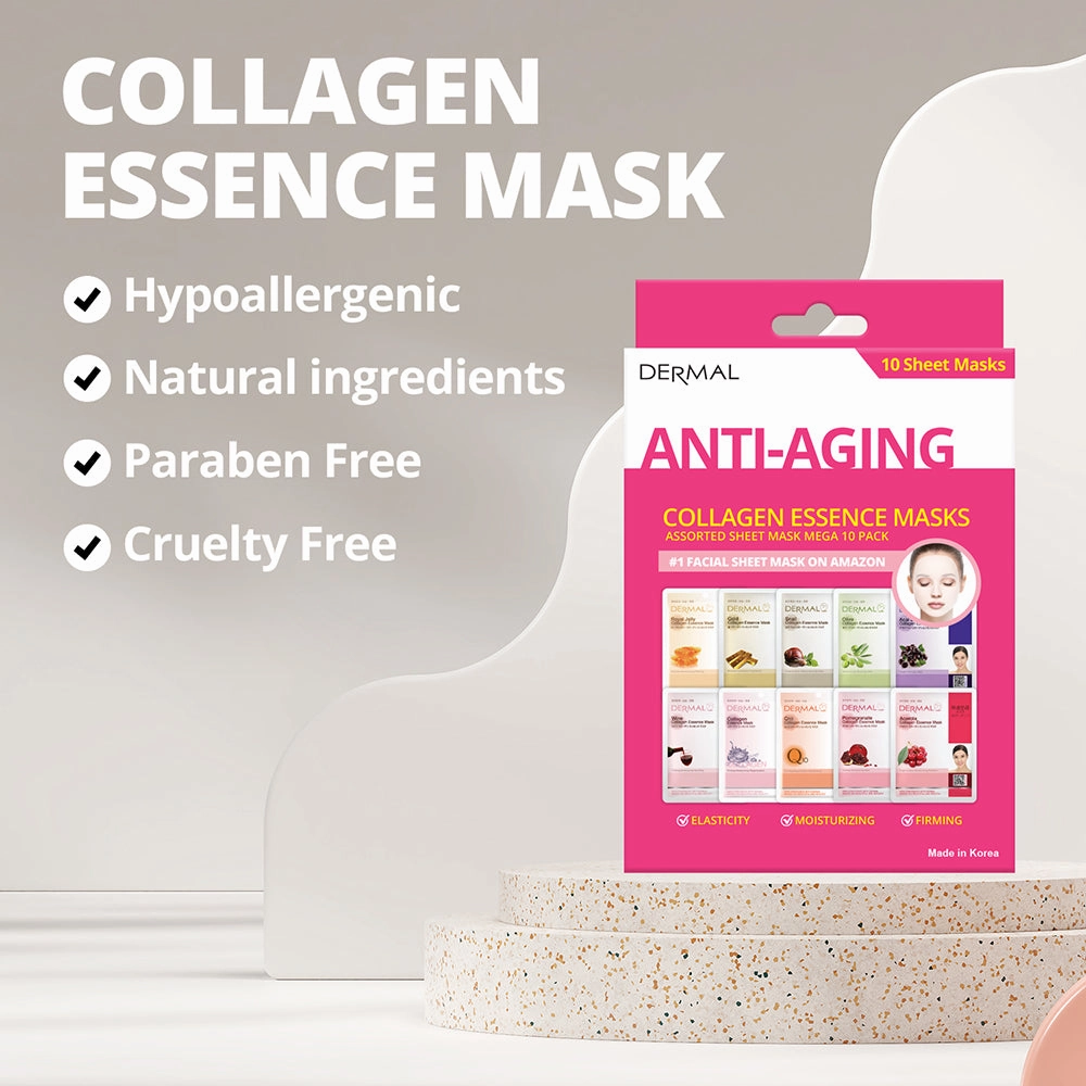 <b>Dermal</b><br> Anti-Aging Collagen Essence Masks Assorted Sheet Mask<br>(10 Sheets)</br>