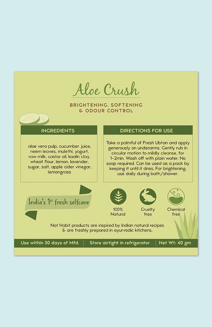 <strong>Aloe Crush UnderArm Ubtan</strong> <br><i>Brightening, Softening & Odour Control</i>