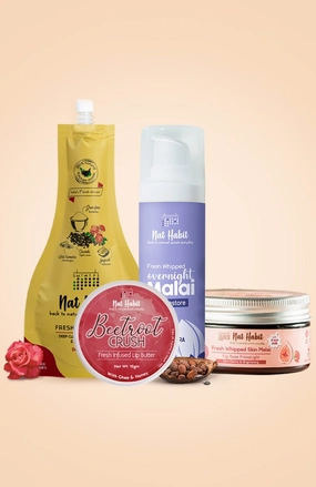 <strong>Beetroot Crush Lip Butter, Fig Rose Skin Malai, Overnight Face Malai & Delicate Rose Ubtan Combo</strong> <br><i>Combo Pack of 4</i>