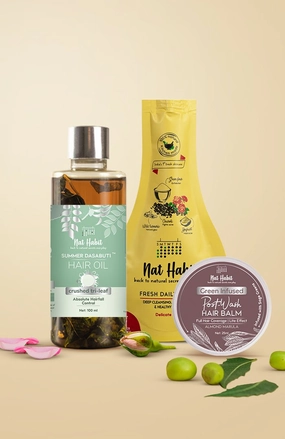<strong>Crushed Tri Leaf Hair Oil, Almond Marula Hair Balm & Delicate Rose Ubtan Combo</strong> <br><i>Combo Pack of 3</i>