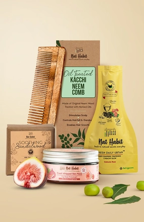 <strong>Fig Rose Skin Malai, Soothing Sandalwood Soap, Dual Tooth Comb & Delicate Rose UbtanCombo</strong> <br><i>Combo Pack of 4</i>