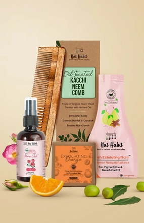 <strong>Pure Gulab Jal, Dual Tooth Comb, Exfoliating Orange Soap, & Cinnamon Nashpati Mura Combo</strong> <br><i>Combo Pack of 4</i>