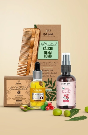 <strong>Turmeric Rosehip Mukhalaya, Pure Gulab Jal, Soothing Sandalwood Soap & Dual Tooth Comb Combo</strong> <br><i>Combo Pack of 4</i>