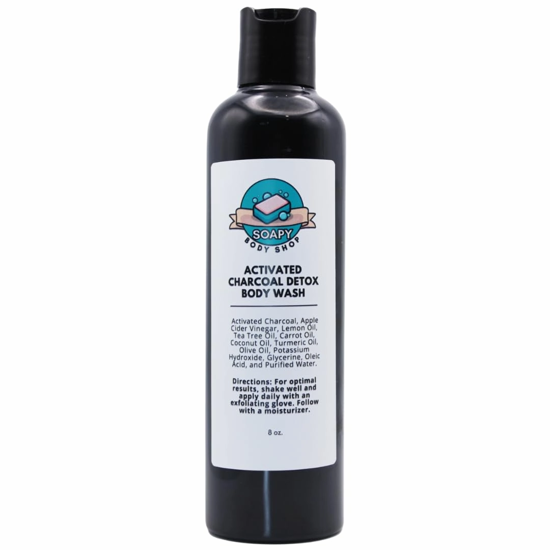 Activated Charcoal Detox Body Wash, Unscented, 8 oz, Apple Cider Vinegar, Lemon Oil, Tea Tree Oil, Carrot Oil, Coconut Oil, Turmeric Oil, Olive Oil, Detox Soap, Cleanse, Nourish, Charcoal Soap (16 oz)