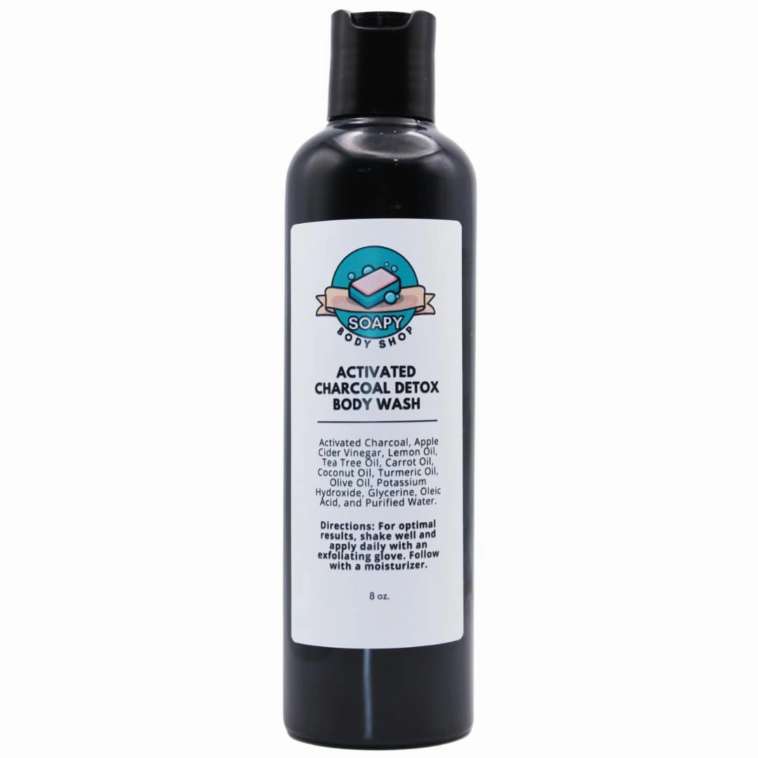 Activated Charcoal Detox Body Wash, Unscented, 8 oz, Apple Cider Vinegar, Lemon Oil, Tea Tree Oil, Carrot Oil, Coconut Oil, Turmeric Oil, Olive Oil, Detox Soap, Cleanse, Nourish, Charcoal Soap (8 oz)