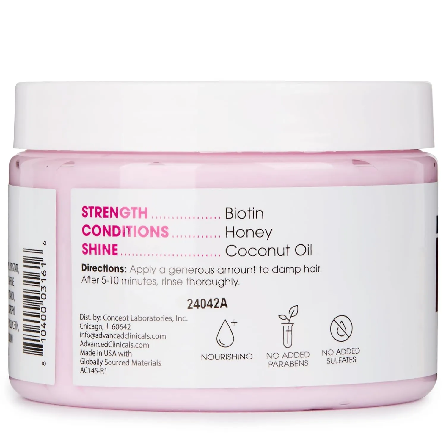 Advanced Clinicals Biotin Hair Treatment Anti-Breakage Repair Hair Mask. Strengthen Broken, Color-Treated Hair W/Repairing Deep Conditioner Manuka Honey & Caffeine, Hydrating Mask Restores Weak Hair