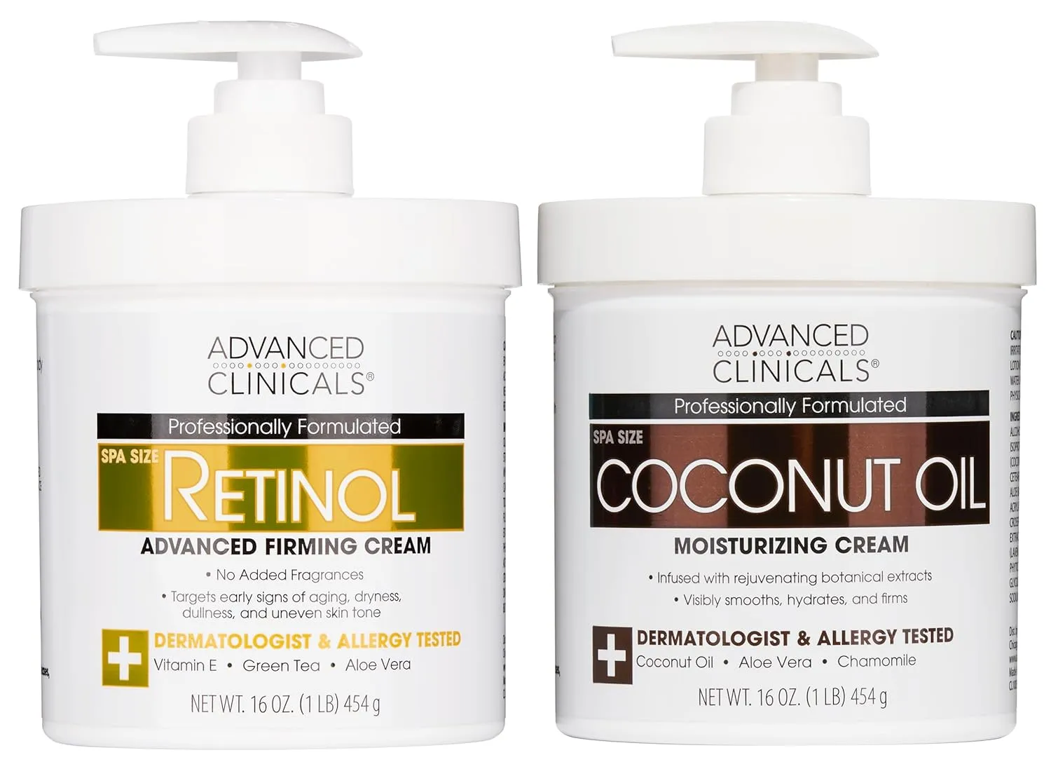Advanced Clinicals Coconut Oil Moisturizing Cream   Retinol Firming Cream Set