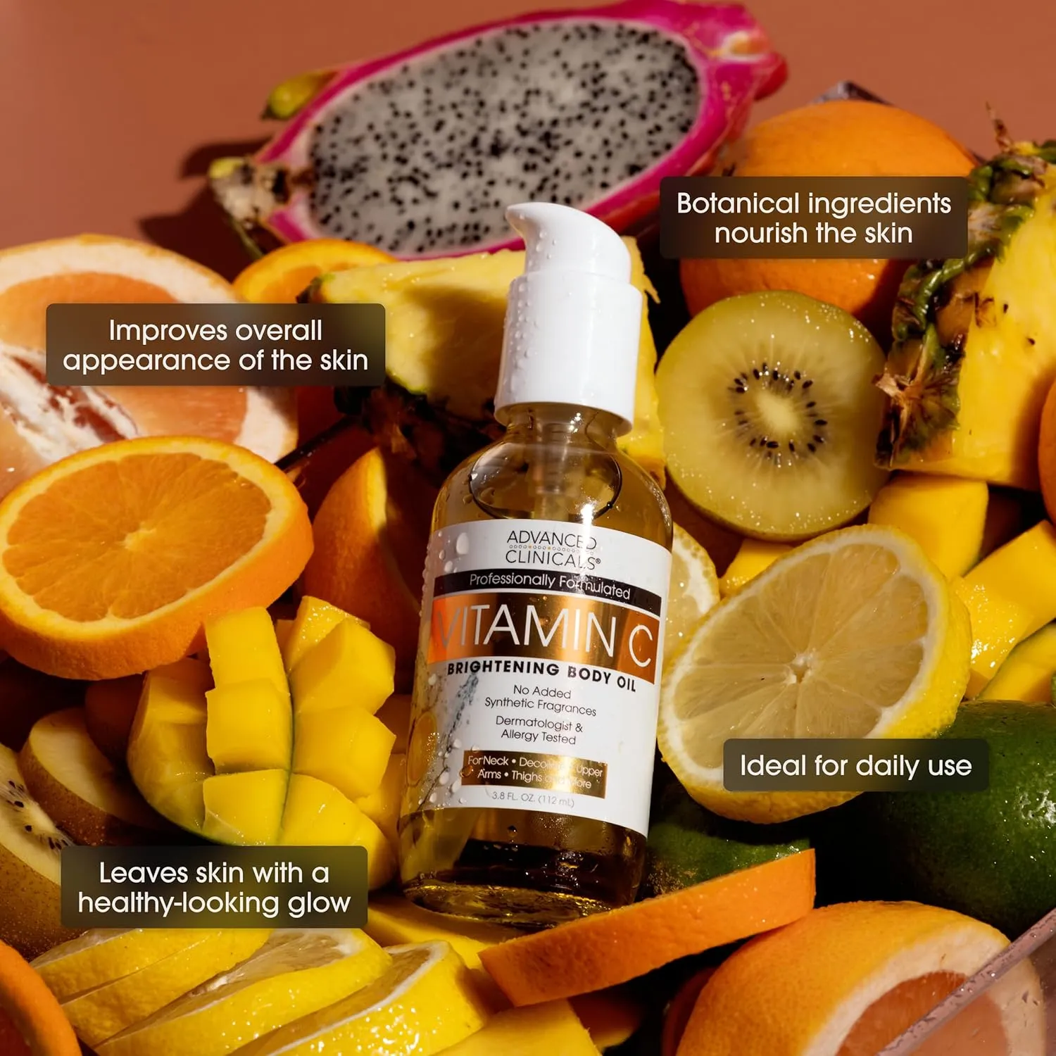 Advanced Clinicals Collagen Body Oil   Vitamin C Brightening Body Oil Moisturizer 2pc Skincare Set - Nourishing, Brightening, & Firming Massage Oil To Improve Look Of Crepe Skin   Dark Spots, 2PC Set