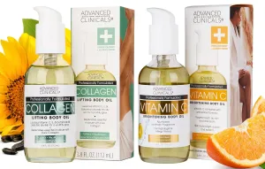 Advanced Clinicals Collagen Body Oil   Vitamin C Brightening Body Oil Moisturizer 2pc Skincare Set - Nourishing, Brightening, & Firming Massage Oil To Improve Look Of Crepe Skin   Dark Spots, 2PC Set