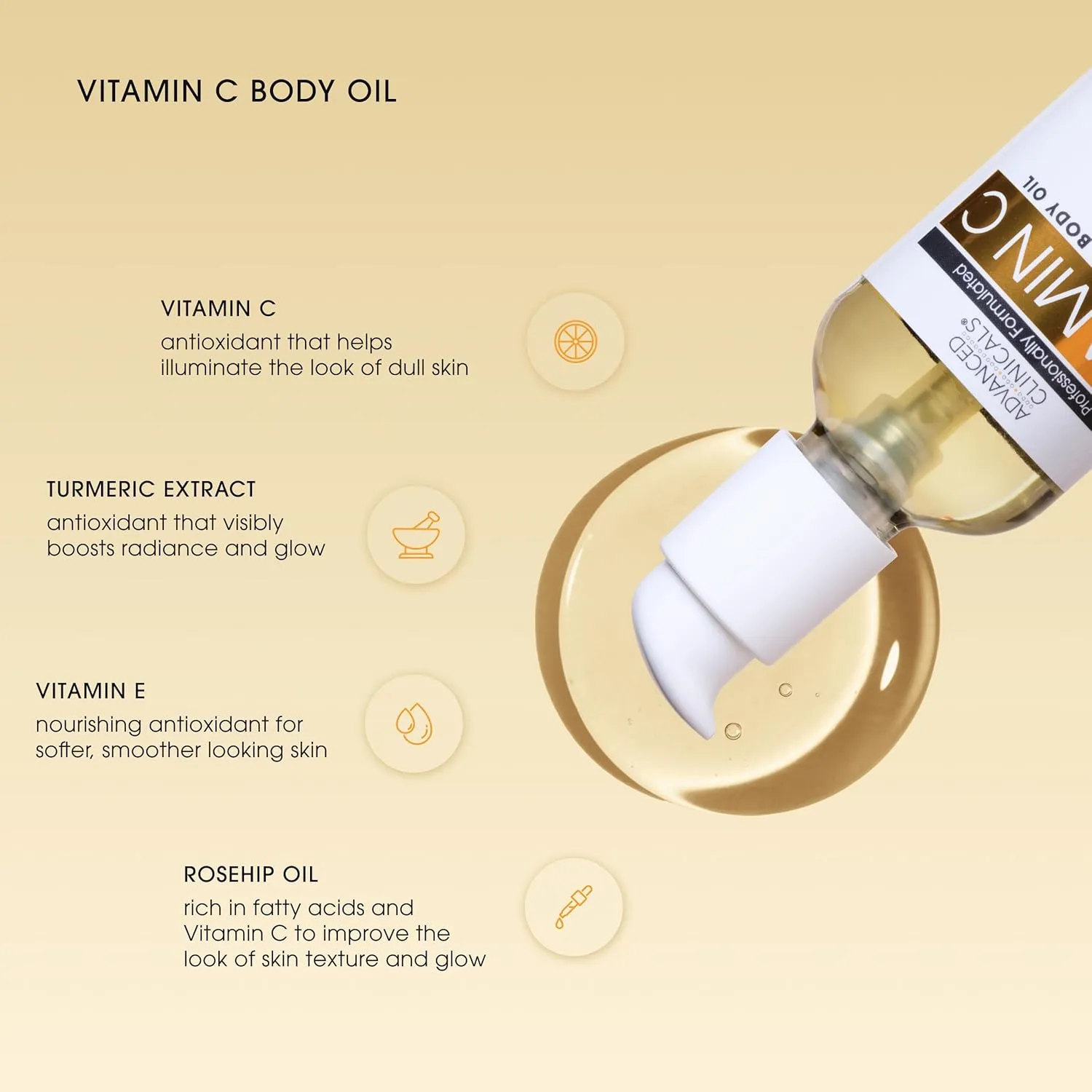 Advanced Clinicals Collagen Body Oil   Vitamin C Brightening Body Oil Moisturizer 2pc Skincare Set - Nourishing, Brightening, & Firming Massage Oil To Improve Look Of Crepe Skin   Dark Spots, 2PC Set