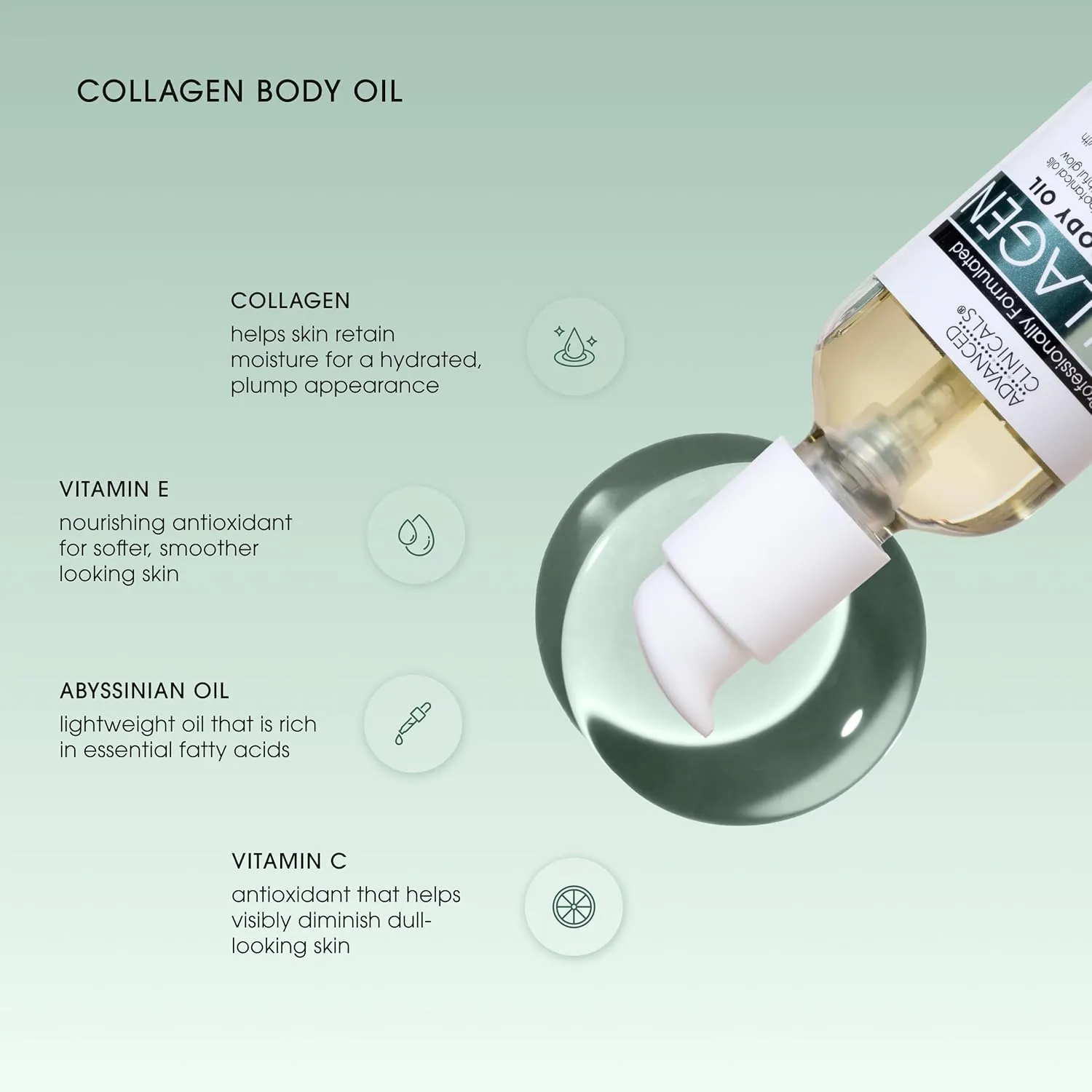 Advanced Clinicals Collagen Body Oil   Vitamin C Brightening Body Oil Moisturizer 2pc Skincare Set - Nourishing, Brightening, & Firming Massage Oil To Improve Look Of Crepe Skin   Dark Spots, 2PC Set