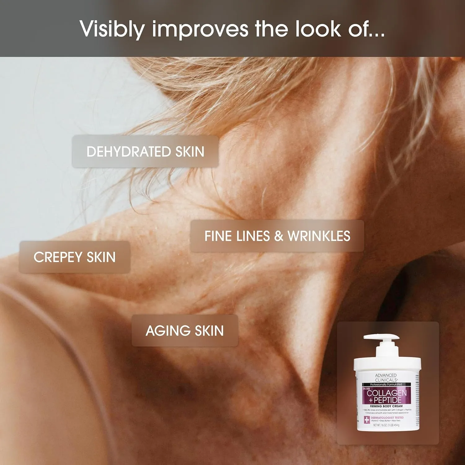 Advanced Clinicals Collagen Peptides Firming Body Lotion Face Cream   Collagen Body Oil Moisturizer 2PC Skin Care Set For Women & Men | Skin Tightening Dry Skin Moisturizing Cream & Massage Oil, 2PC