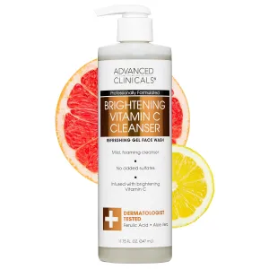 Advanced Clinicals Gentle Vitamin C Face Wash For Women & Men | Citrus Scented Gel Facial Cleanser Soap | Aloe Vera   Ferulic Acid Hydrating Foaming Wash For Cleansing Dirt & Oil, Large 11.75 Fl Oz