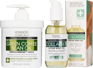 Advanced Clinicals Green Coffee Bean Oil Firming Cream   Collagen Lifting Body Oil Set