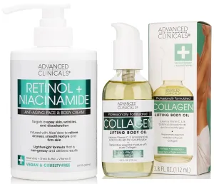 Advanced Clinicals Retinol   Niacinamide Anti-Aging Face & Body Cream   Collagen Lifting Body Oil Set