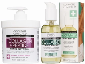 Advanced Clinicals Collagen Plumping Body Oil   Collagen   Peptides Firming Body Cream Set