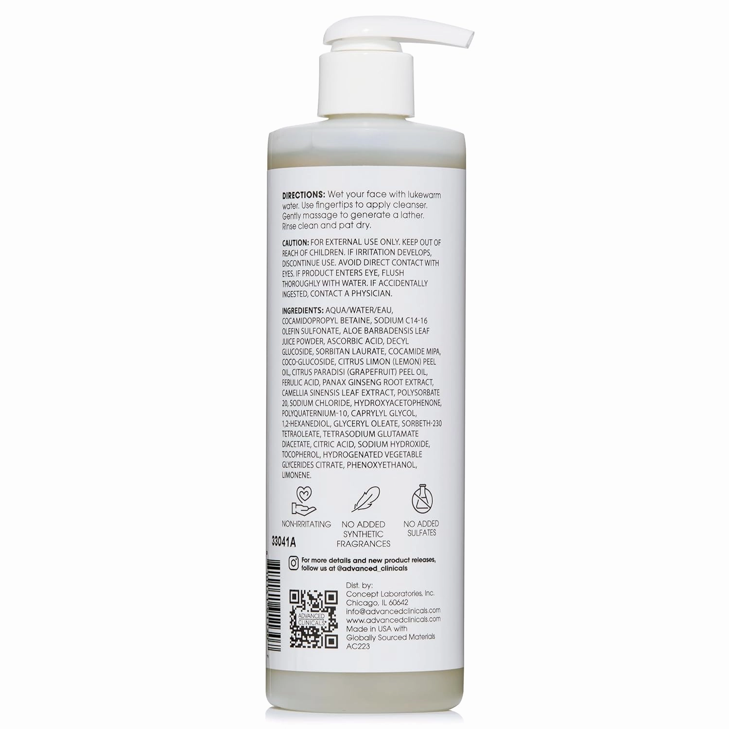 Advanced Clinicals Gentle Vitamin C Face Wash For Women & Men | Citrus Scented Gel Facial Cleanser Soap | Aloe Vera   Ferulic Acid Hydrating Foaming Wash For Cleansing Dirt & Oil, 11.75 Fl Oz, 2PC