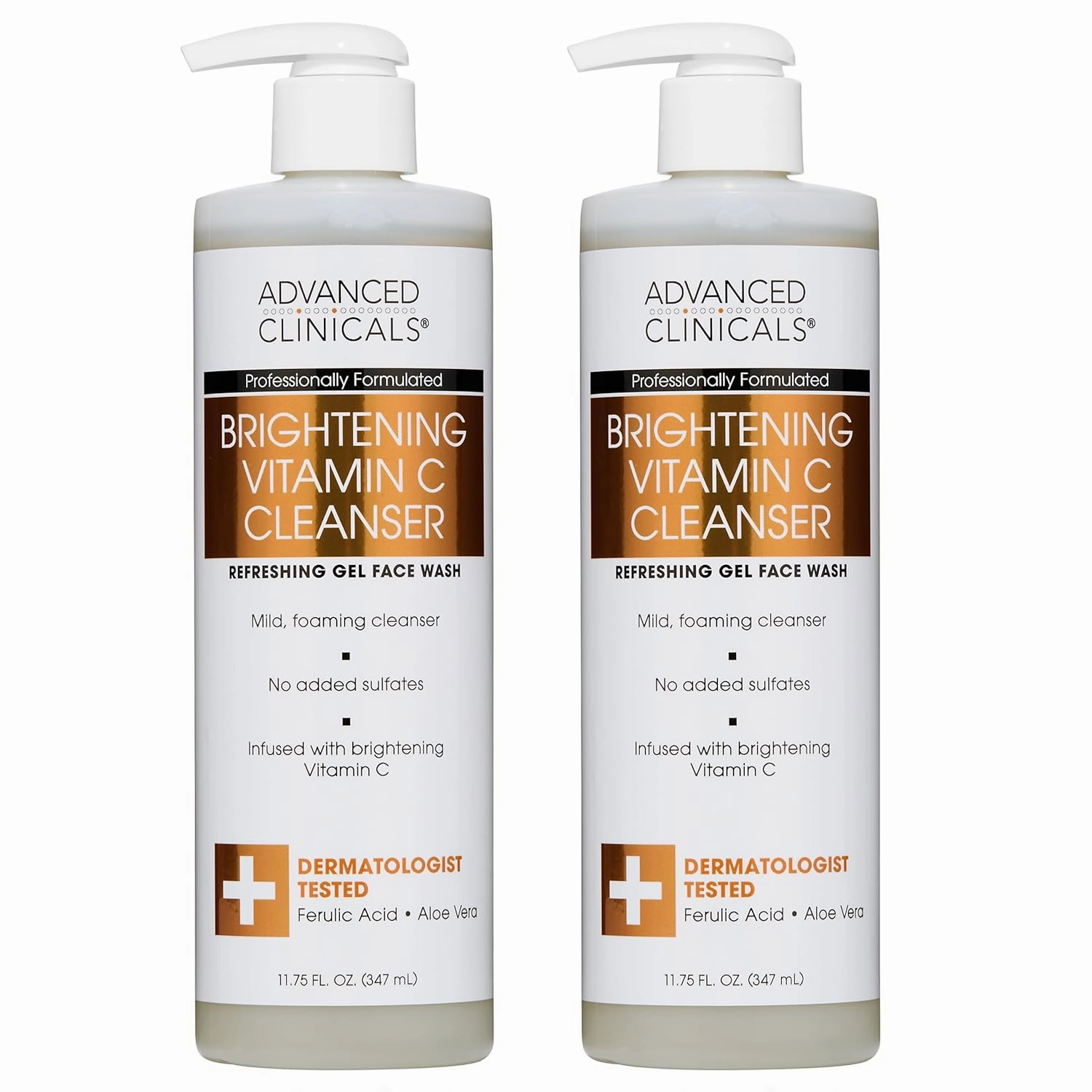 Advanced Clinicals Gentle Vitamin C Face Wash For Women & Men | Citrus Scented Gel Facial Cleanser Soap | Aloe Vera   Ferulic Acid Hydrating Foaming Wash For Cleansing Dirt & Oil, 11.75 Fl Oz, 2PC
