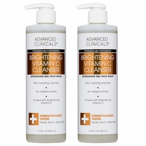Advanced Clinicals Gentle Vitamin C Face Wash For Women & Men | Citrus Scented Gel Facial Cleanser Soap | Aloe Vera   Ferulic Acid Hydrating Foaming Wash For Cleansing Dirt & Oil, 11.75 Fl Oz, 2PC