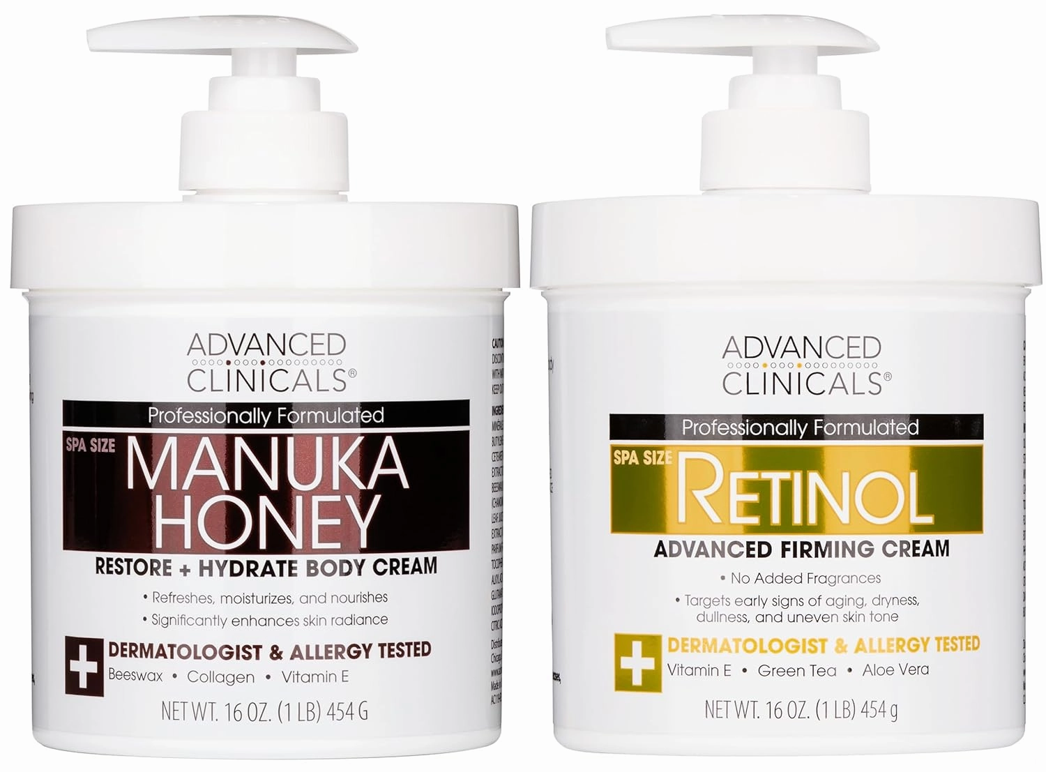 Advanced Clinicals Manuka Honey Hydrating Cream   Retinol Firming Cream Set